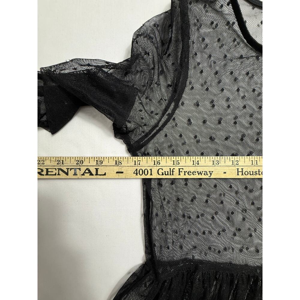 Forever 21 black sheer mesh dress Sz XL (junior) long sleeves black polka-dot - Picture 6 of 8